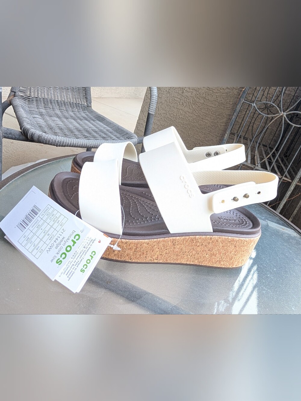 Crocs Brooklyn Low Wedge Cork Sandal - Women's Size 6 White/Brown
